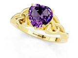 Yellow gold Heart Cut Amethyst Solitaire Celtic Knot Ring with Four-Prong Setting_13