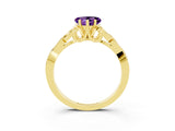 Yellow gold Heart Cut Amethyst Solitaire Celtic Knot Ring with Four-Prong Setting_15