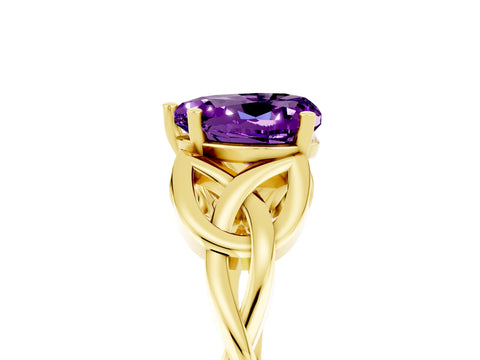 Yellow gold Heart Cut Amethyst Solitaire Celtic Knot Ring with Four-Prong Setting_17