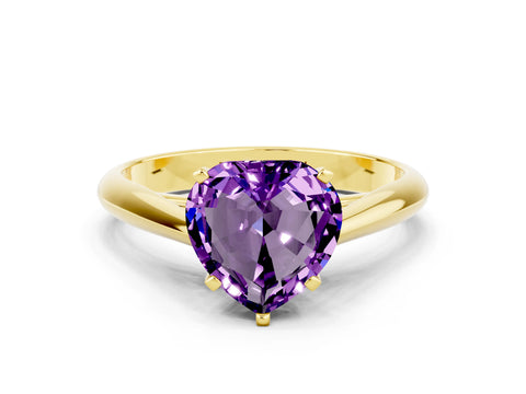 Yellow gold Heart Cut Amethyst Solitaire Engagement Ring with Cathedral Setting and Four-Prong Mount_12