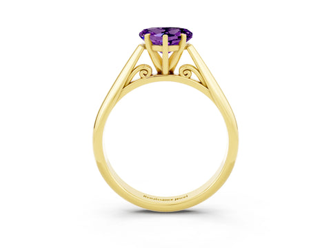 Yellow gold Heart Cut Amethyst Solitaire Engagement Ring with Cathedral Setting and Four-Prong Mount_15