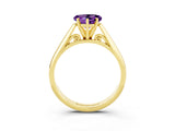 Yellow gold Heart Cut Amethyst Solitaire Engagement Ring with Cathedral Setting and Four-Prong Mount_27