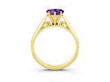 Yellow gold Heart Cut Amethyst Solitaire Engagement Ring with Cathedral Setting and Four-Prong Mount_33