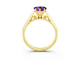 Yellow gold Heart Cut Amethyst Solitaire Engagement Ring with Cathedral Setting and Four-Prong Mount_69
