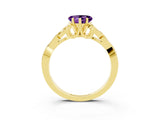 Yellow gold Heart Cut Amethyst Solitaire Engagement Ring with Celtic Knot Band and Four-Prong Setting_3