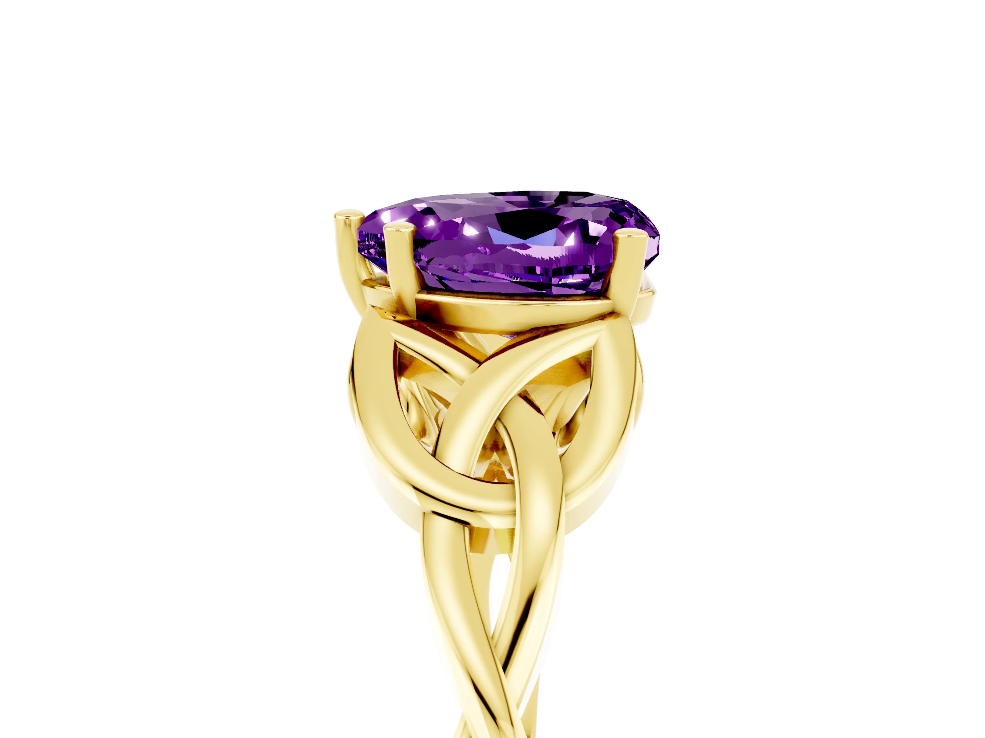 Yellow gold Heart Cut Amethyst Solitaire Engagement Ring with Celtic Knot Band and Four-Prong Setting_5