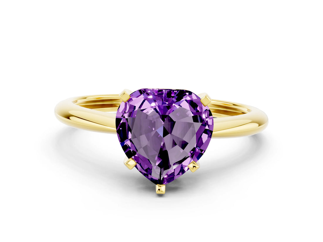 Yellow gold Heart Cut Amethyst Solitaire Engagement Ring with Classic Band and Four-Prong Setting_24