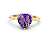 Yellow gold Heart Cut Amethyst Solitaire Engagement Ring with Classic Band and Four-Prong Setting_24