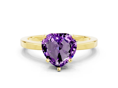 Yellow gold Heart Cut Amethyst Solitaire Engagement Ring with Classic Band and Four-Prong Setting_24