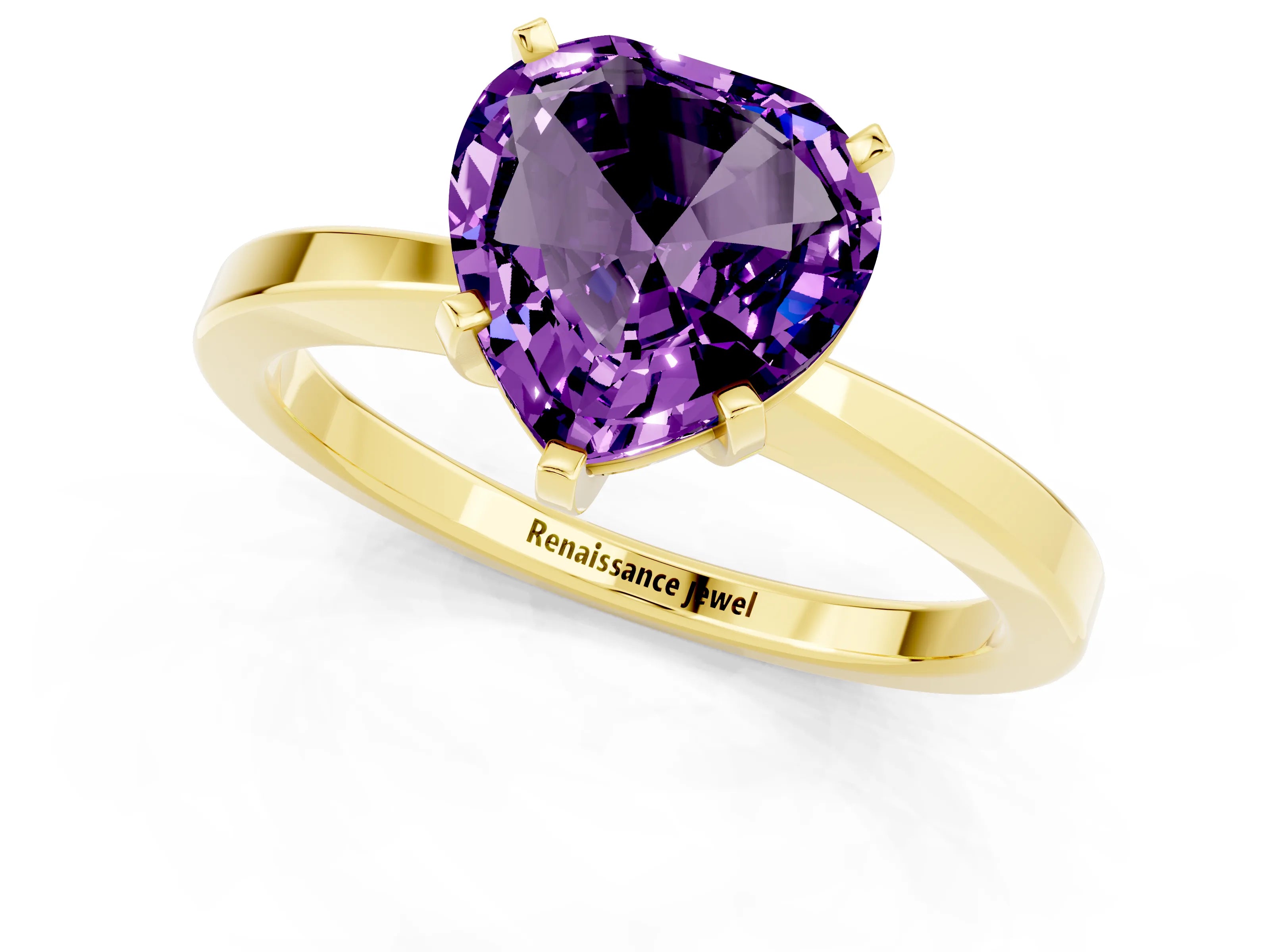 Yellow gold Heart Cut Amethyst Solitaire Engagement Ring with Classic Band and Four-Prong Setting_25