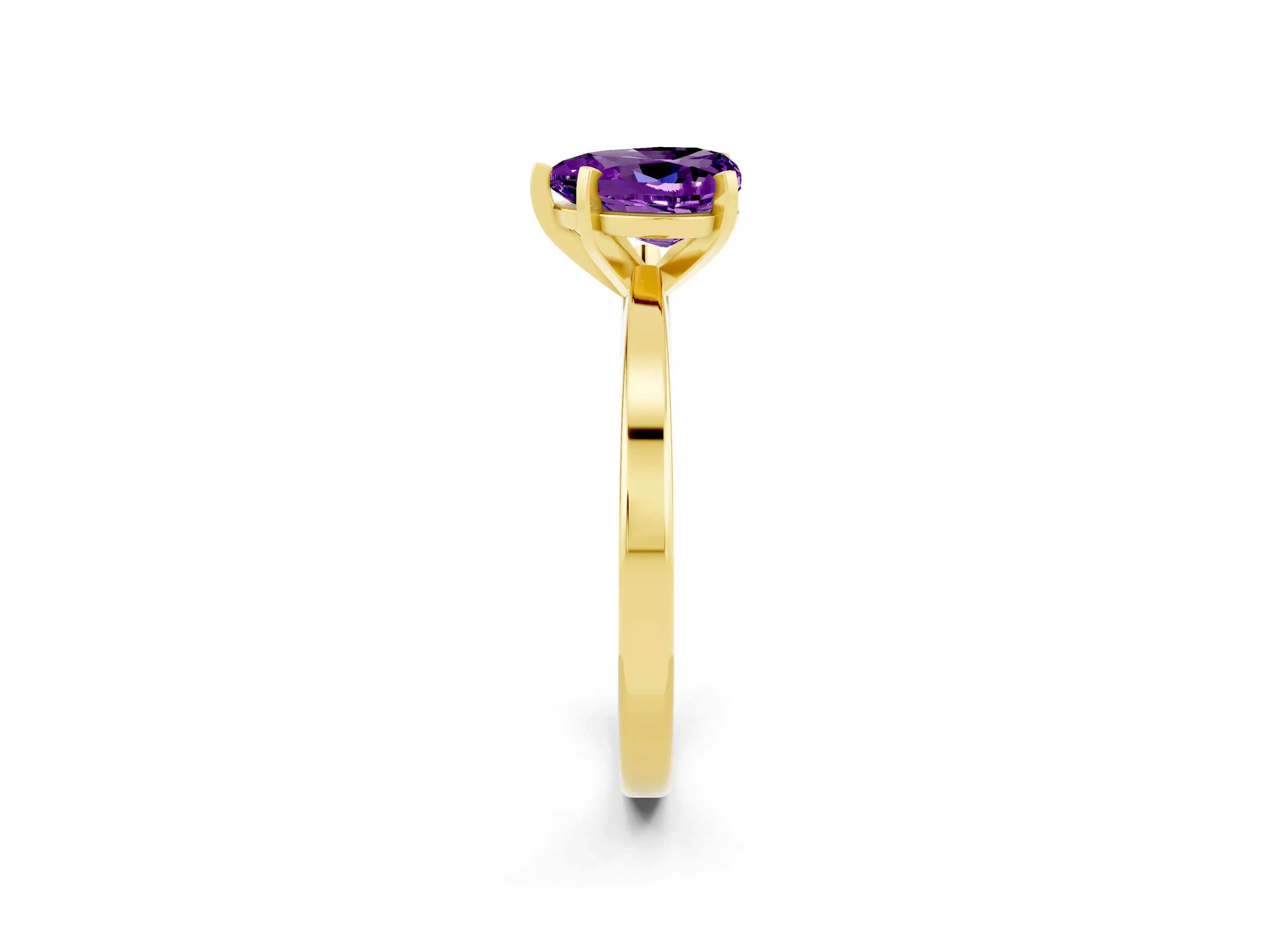 Yellow gold Heart Cut Amethyst Solitaire Engagement Ring with Classic Band and Four-Prong Setting_26