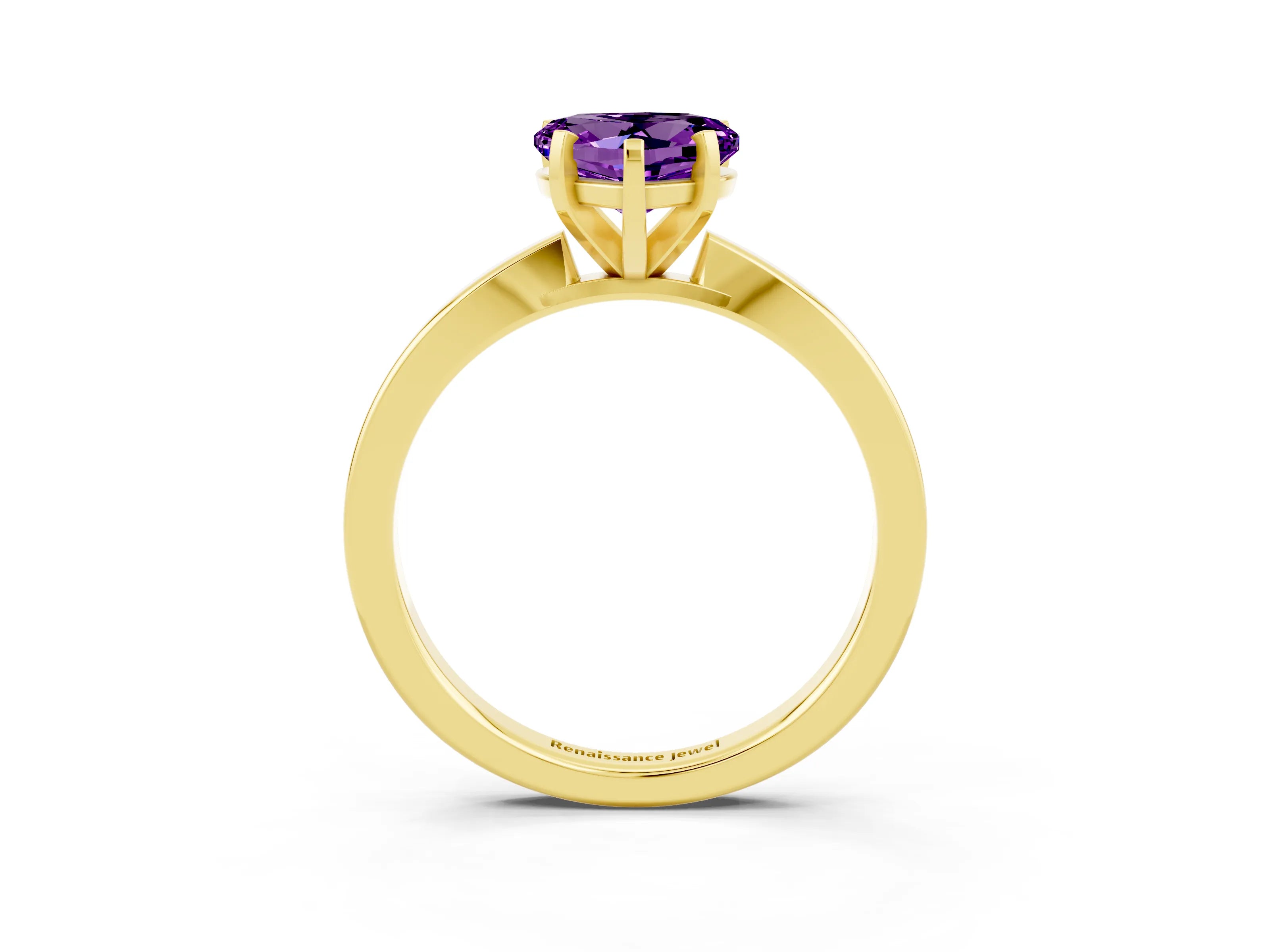 Yellow gold Heart Cut Amethyst Solitaire Engagement Ring with Classic Band and Four-Prong Setting_27