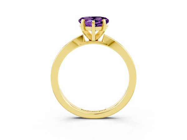 Yellow gold Heart Cut Amethyst Solitaire Engagement Ring with Classic Band and Four-Prong Setting