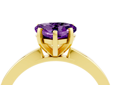 Yellow gold Heart Cut Amethyst Solitaire Engagement Ring with Classic Band and Four-Prong Setting_28