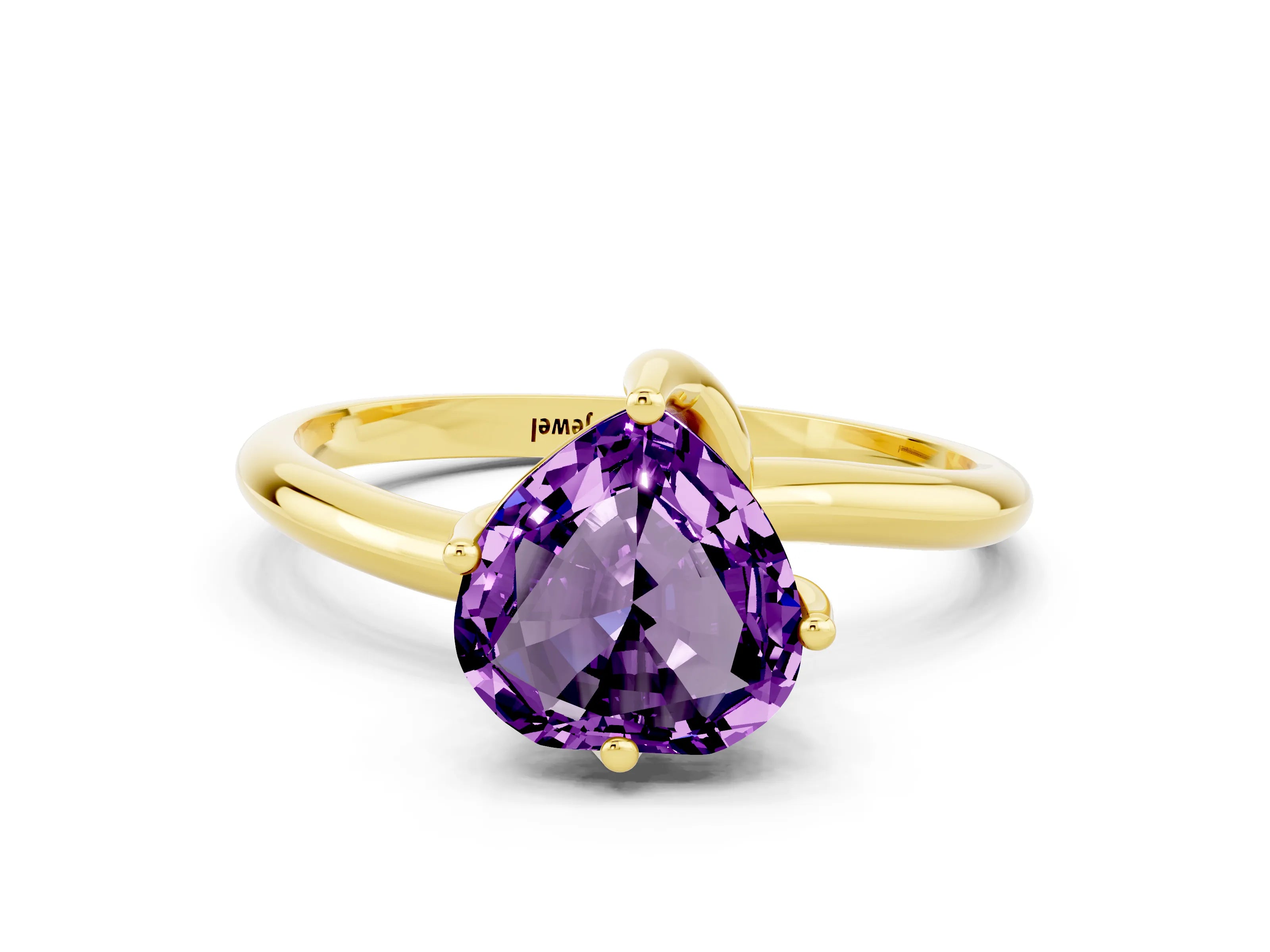 Yellow gold Heart Cut Amethyst Solitaire Engagement Ring with Four-Prong Setting and Classic Band_12