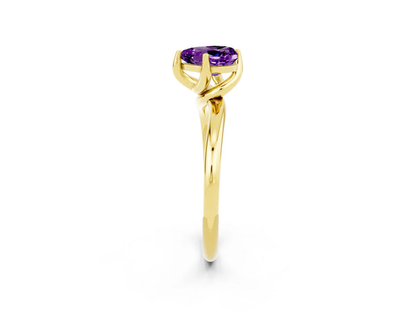 Yellow gold Heart Cut Amethyst Solitaire Engagement Ring with Four-Prong Setting and Classic Band