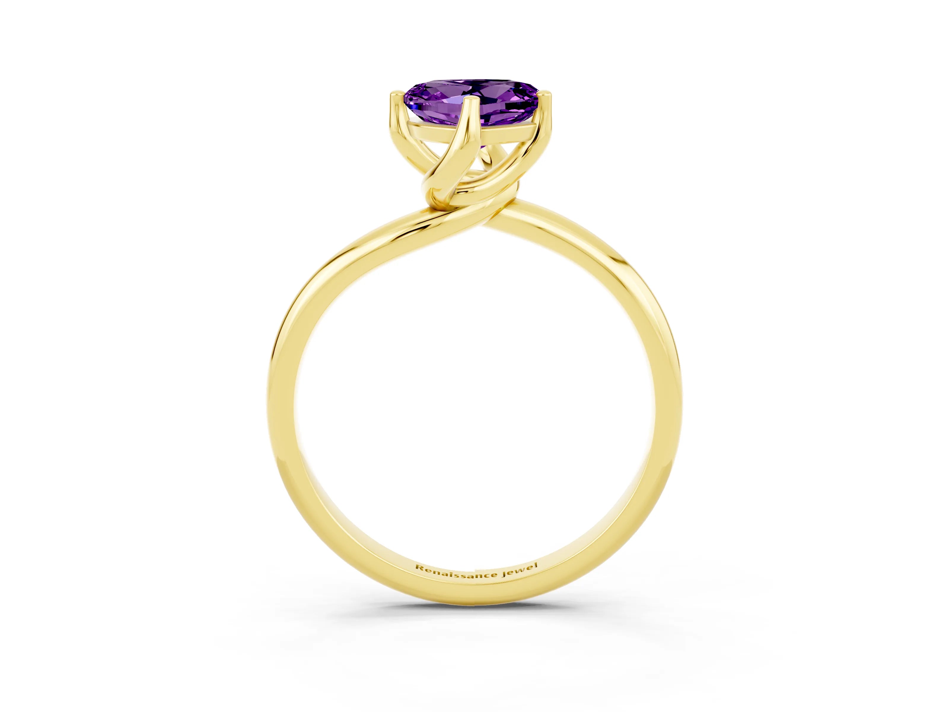 Yellow gold Heart Cut Amethyst Solitaire Engagement Ring with Four-Prong Setting and Classic Band_15