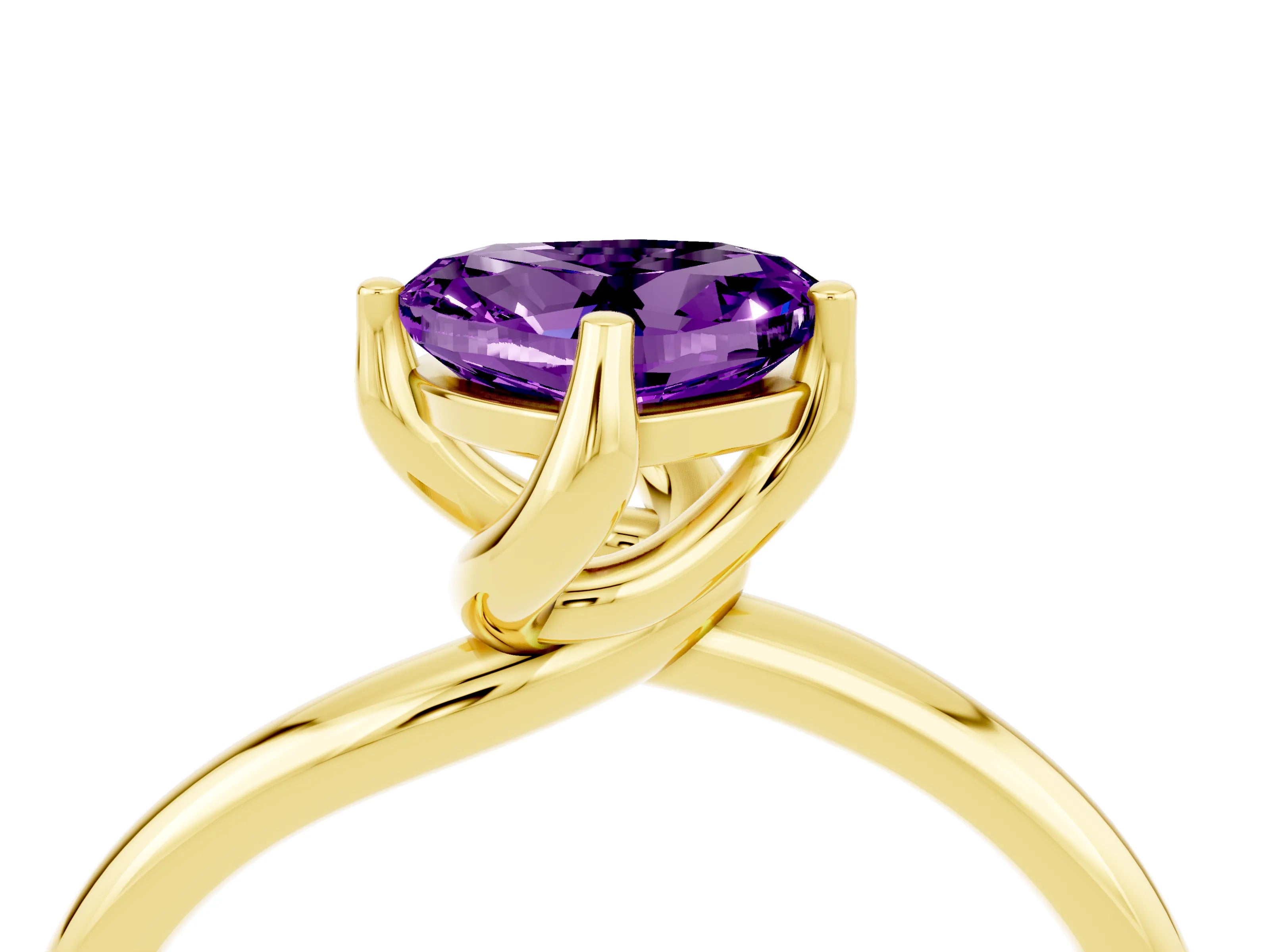Yellow gold Heart Cut Amethyst Solitaire Engagement Ring with Four-Prong Setting and Classic Band_16