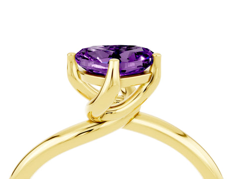 Yellow gold Heart Cut Amethyst Solitaire Engagement Ring with Four-Prong Setting and Classic Band_16
