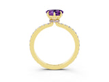 Yellow gold Heart Cut Amethyst Solitaire Engagement Ring with Pavé Band and Four-Prong Setting_3