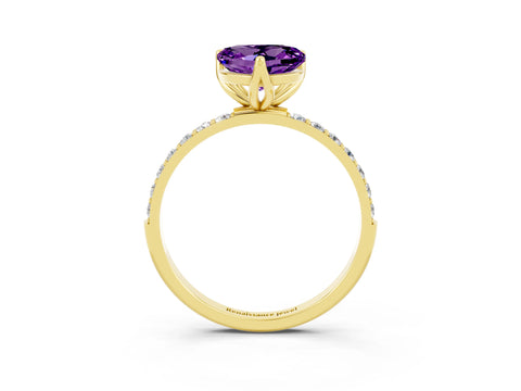 Yellow gold Heart Cut Amethyst Solitaire Engagement Ring with Pavé Band and Prong Setting_3