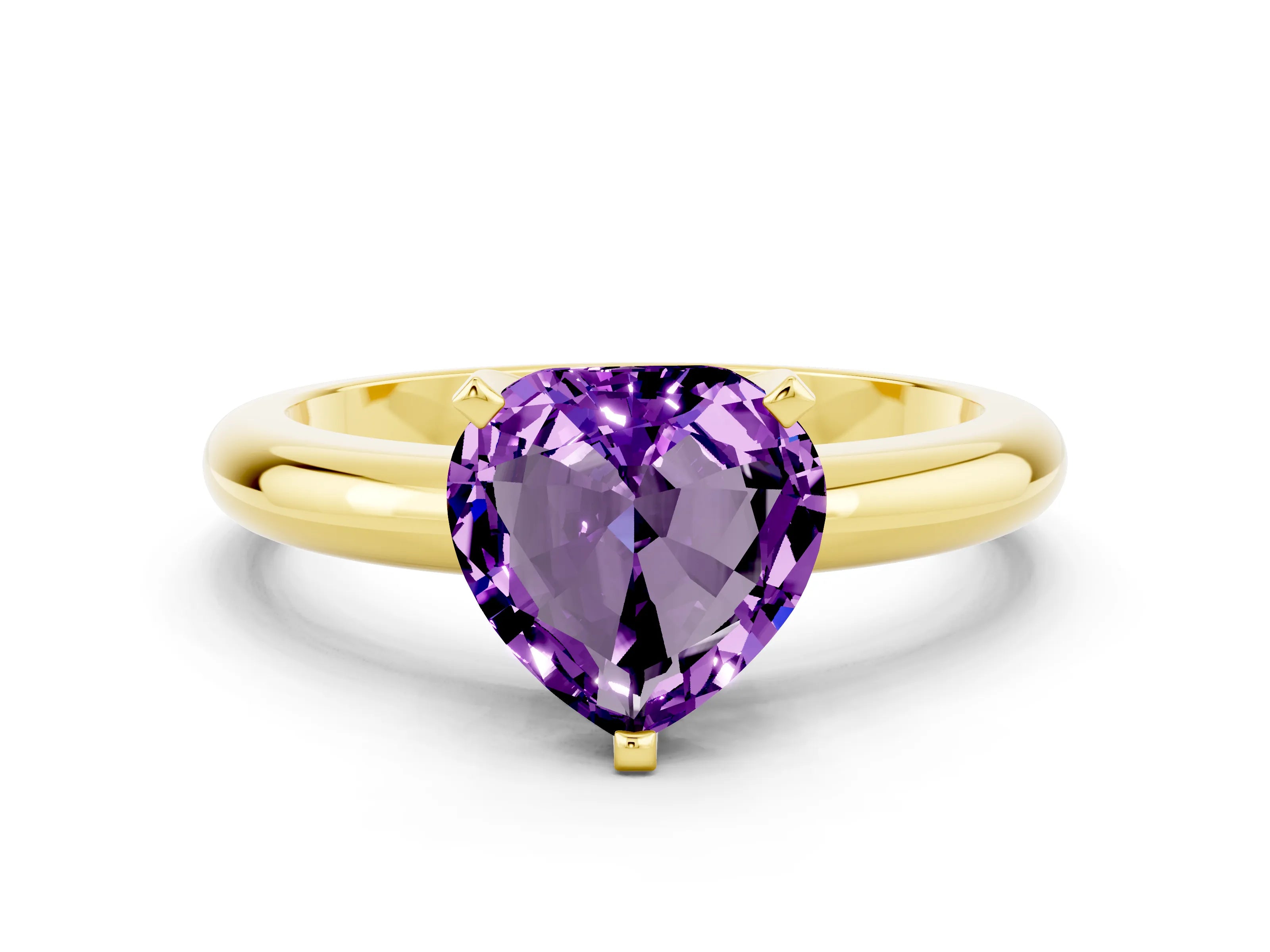 Yellow gold Heart Cut Amethyst Solitaire Engagement Ring with Round Band and Four-Prong Setting