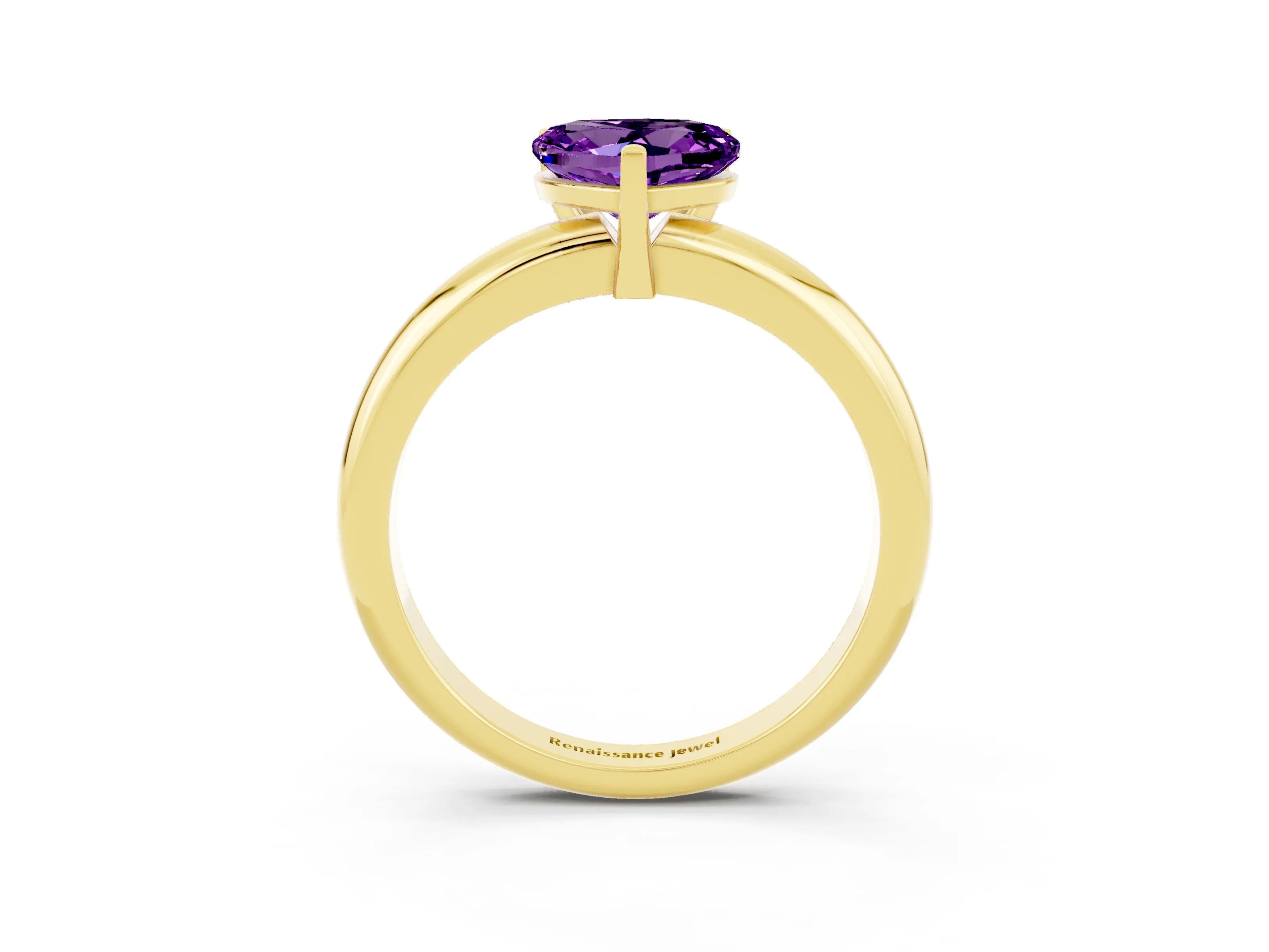 Yellow gold Heart Cut Amethyst Solitaire Engagement Ring with Round Band and Four-Prong Setting_3