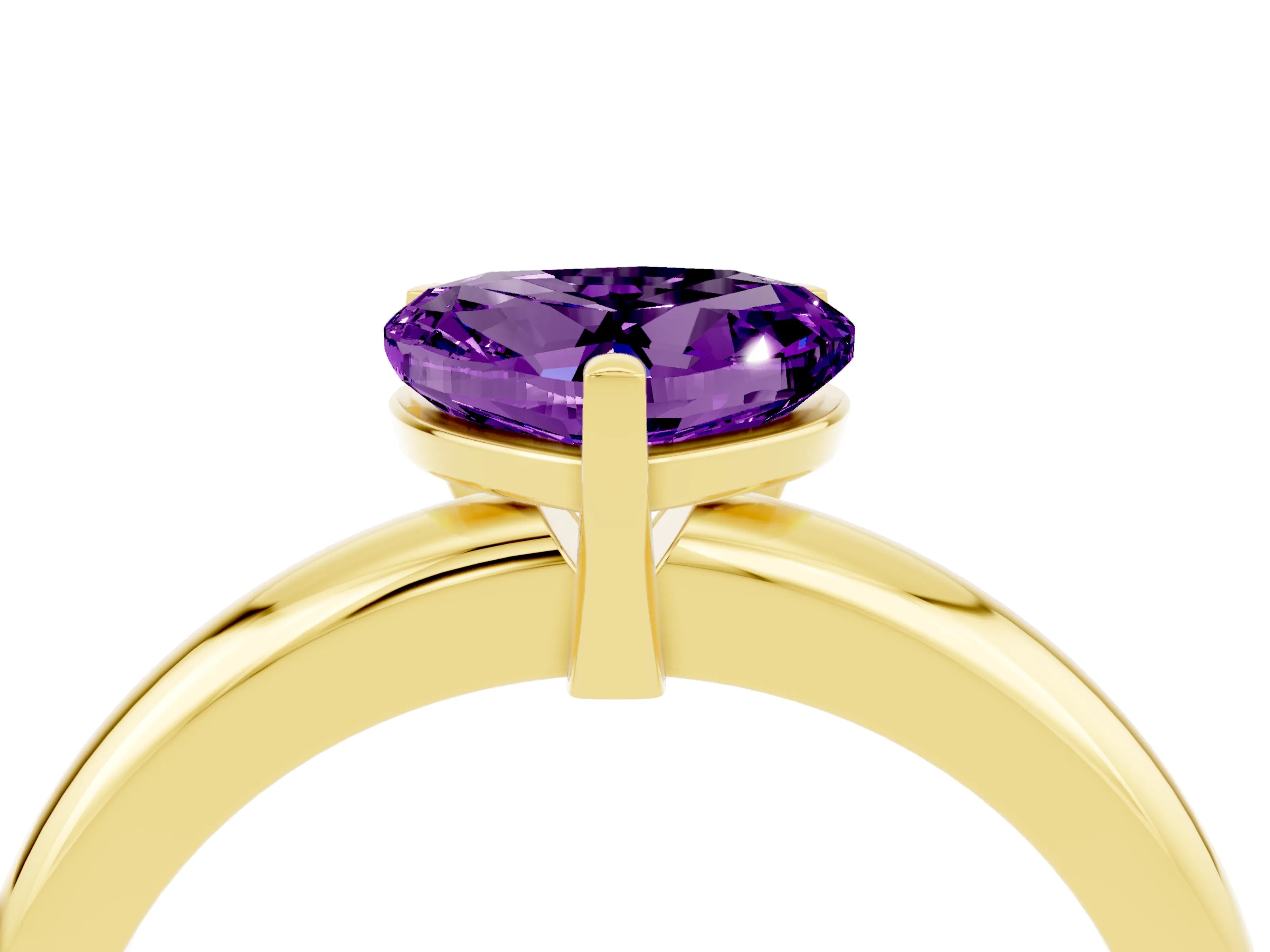 Yellow gold Heart Cut Amethyst Solitaire Engagement Ring with Round Band and Four-Prong Setting_4