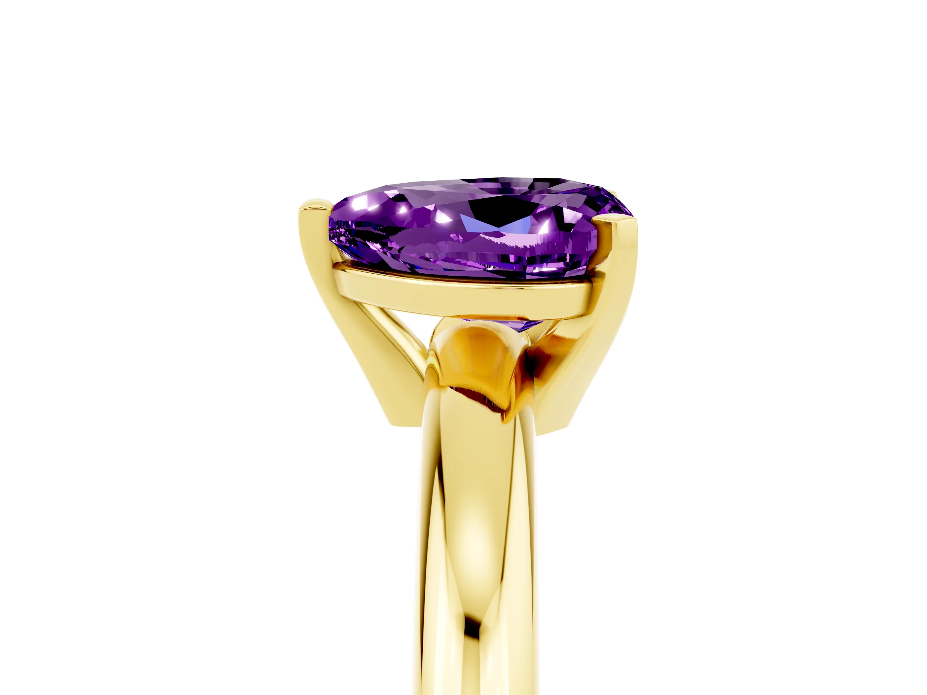 Yellow gold Heart Cut Amethyst Solitaire Engagement Ring with Round Band and Four-Prong Setting_5