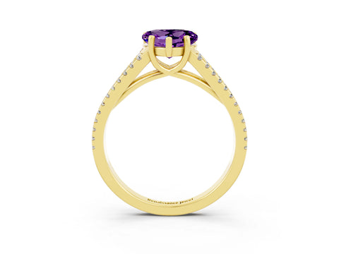 Yellow gold Heart Cut Amethyst Solitaire Engagement Ring with Split Shank Pavé Band_3