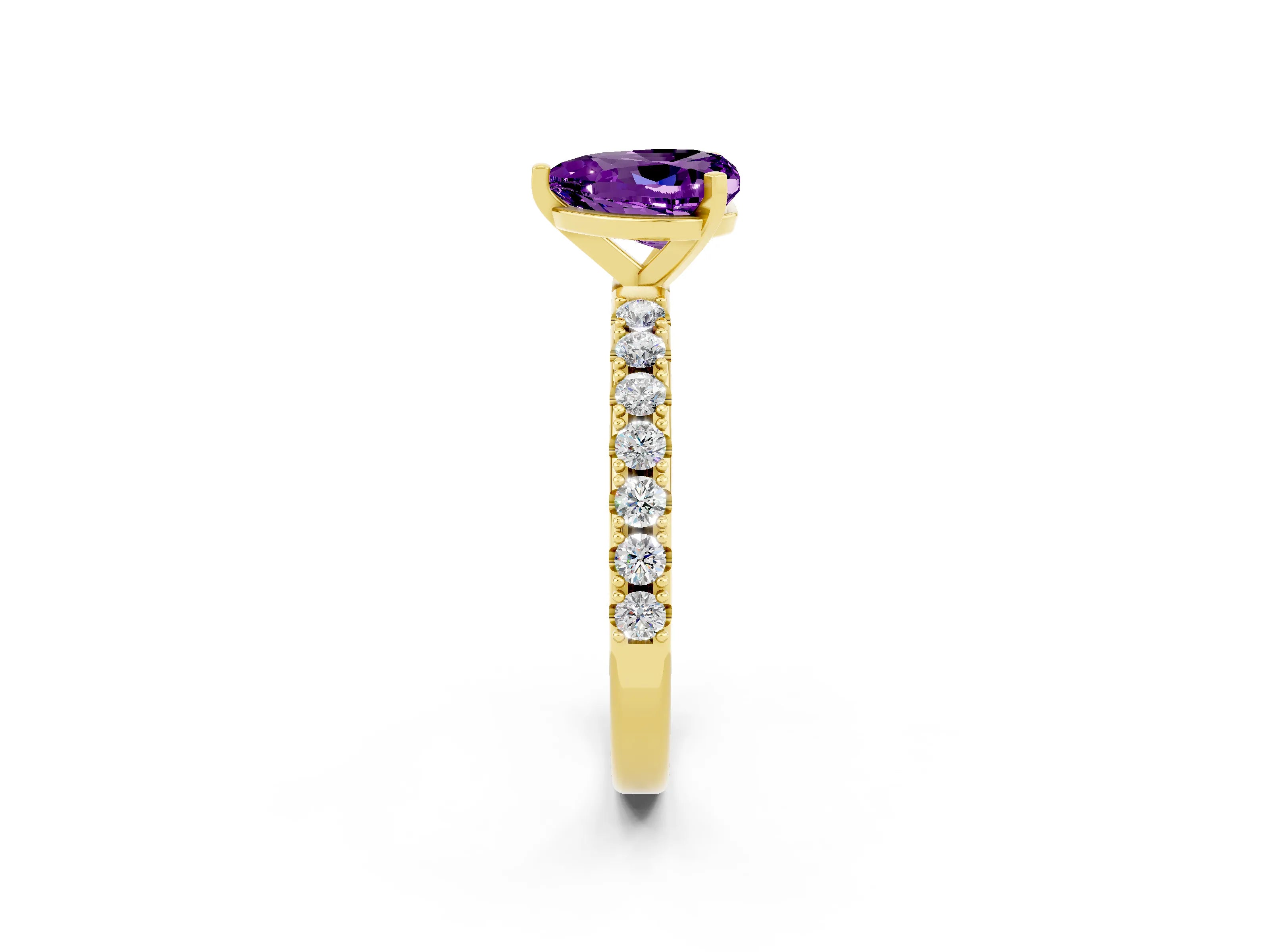 Yellow gold Heart Cut Amethyst Solitaire Pavé Band with Four-Prong Setting_2