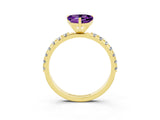 Yellow gold Heart Cut Amethyst Solitaire Pavé Band with Four-Prong Setting_3