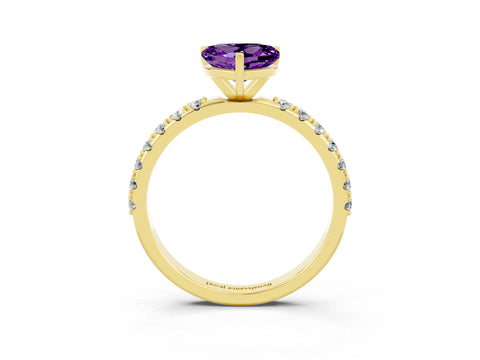 Yellow gold Heart Cut Amethyst Solitaire Pavé Band with Four-Prong Setting_3