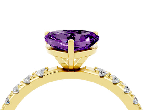 Yellow gold Heart Cut Amethyst Solitaire Pavé Band with Four-Prong Setting_4
