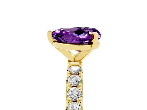 Yellow gold Heart Cut Amethyst Solitaire Pavé Band with Four-Prong Setting_5