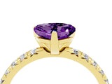 Yellow gold Heart Cut Amethyst Solitaire Pavé Engagement Ring with Round Band and Prong Setting_34