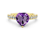 Yellow gold Heart Cut Amethyst Solitaire Pavé Engagement Ring with Round Band and Prong Setting_60