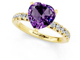 Yellow gold Heart Cut Amethyst Solitaire Pavé Engagement Ring with Round Band and Prong Setting_61