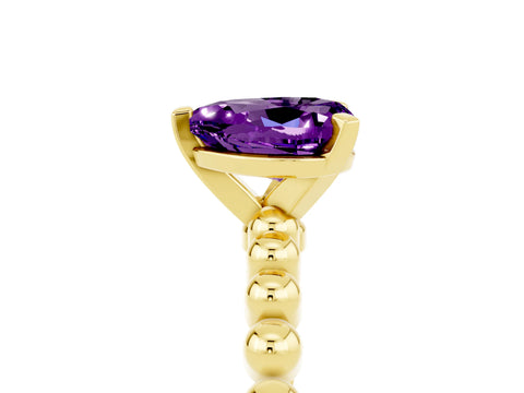 Yellow gold Heart Cut Amethyst Solitaire Ring with Beaded Band and Prong Setting_5