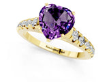 Yellow gold Heart Cut Amethyst Solitaire Ring with Cathedral Setting and Pavé Band_1