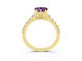 Yellow gold Heart Cut Amethyst Solitaire Ring with Cathedral Setting and Pavé Band_3