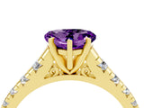 Yellow gold Heart Cut Amethyst Solitaire Ring with Cathedral Setting and Pavé Band_4