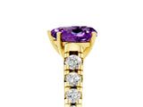 Yellow gold Heart Cut Amethyst Solitaire Ring with Cathedral Setting and Pavé Band_5