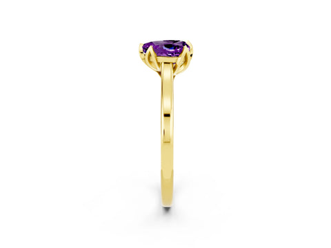 Yellow gold Heart Cut Amethyst Solitaire Ring with Flower Prong Setting and Classic Band_14