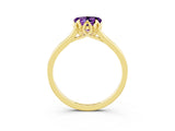 Yellow gold Heart Cut Amethyst Solitaire Ring with Flower Prong Setting and Classic Band_15