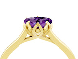 Yellow gold Heart Cut Amethyst Solitaire Ring with Flower Prong Setting and Classic Band_16
