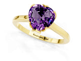 Yellow gold Heart Cut Amethyst Solitaire Ring with Flower Prong Setting and Classic Band_37