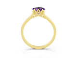 Yellow gold Heart Cut Amethyst Solitaire Ring with Flower Prong Setting and Classic Band_39