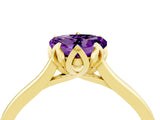Yellow gold Heart Cut Amethyst Solitaire Ring with Flower Prong Setting and Classic Band_40