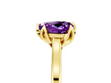 Yellow gold Heart Cut Amethyst Solitaire Ring with Flower Prong Setting and Classic Band_41
